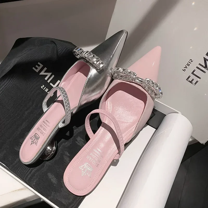 Dress Shoe Pointed - Damen Lackleder-Pantoffeln in Pink, Frühling-Sommer Flats,