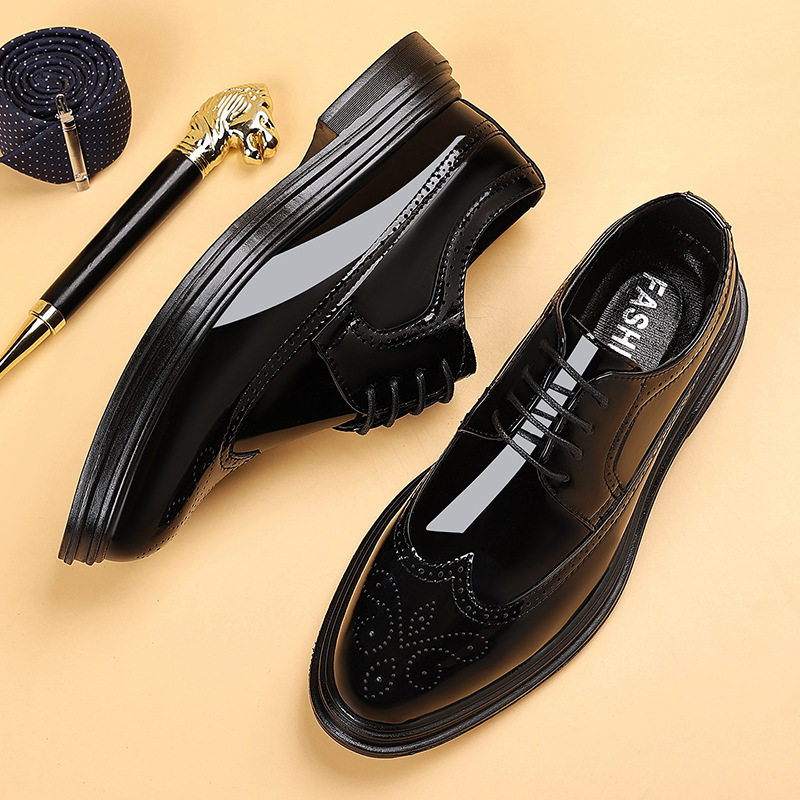 Men'S Shoes Brogues - Herren-Lackleder-Brogue-Schuhe, Schnürschuhe, formelle Oxfords, dicke Sohle,