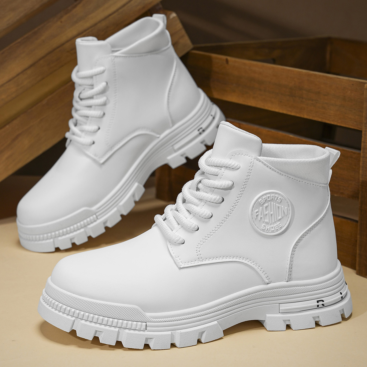 Men Shoes Trends - Modische Ganzjahres-Motorradstiefel für Herren, weiß, Herbst