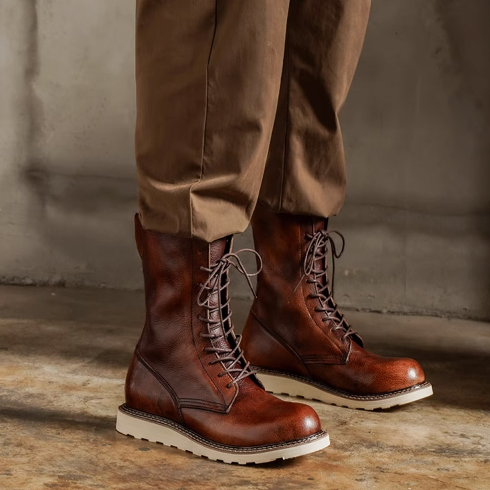 Men'S Shoes Brogues - Herren-Motorradstiefel aus echtem Rindsleder, Brogue-Schuhe, Retro-Schuhe