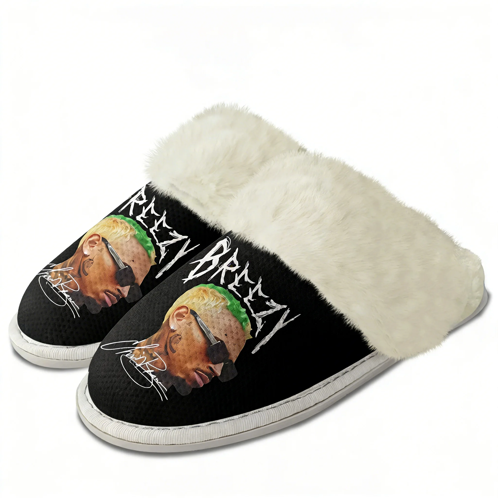 Men Shoes Winter - Chris Brown Plüsch-Hausschuhe, warme Schuhe, Hip-Hop-Rapper,