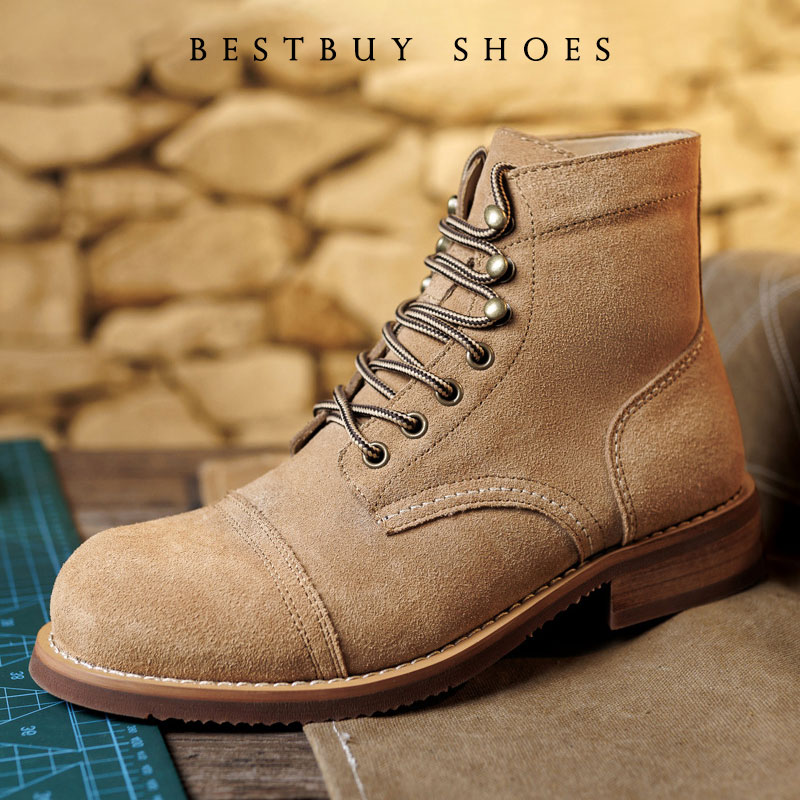 Men Shoes Red - Vintage Tooling Herren-Motorradstiefel aus hochwertigem Rindsleder,