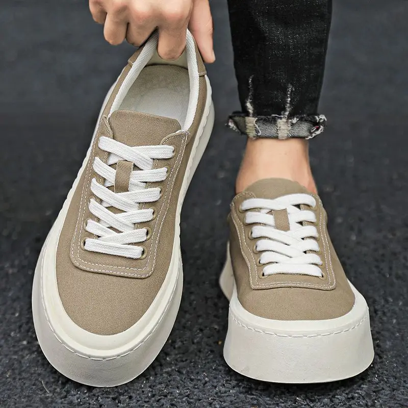 Men Shoes Offer - Khaki Flache Turnschuhe Leinwand Höhe Zunehmende