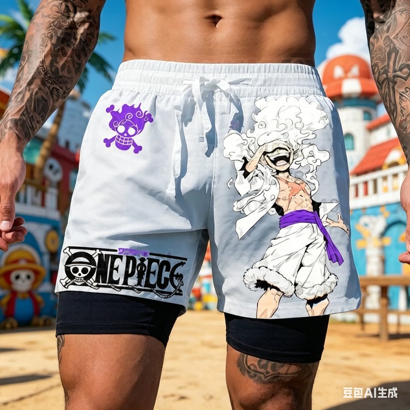Men'S Shoes Good For Running - One Piece Anime Weiße Doppellagige Laufshorts