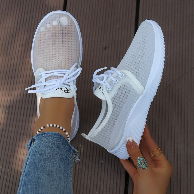 Casual Sneaker Low - Damen-Sneaker mit Rundzehe, Schnürung, Transparentem Obermaterial,
