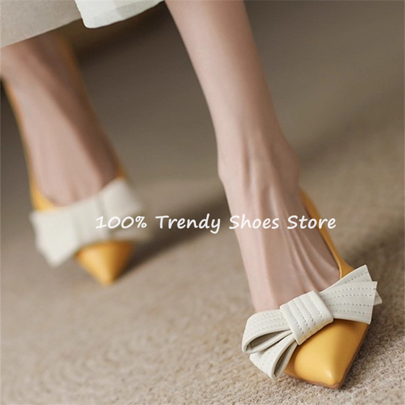 Dress Shoe Pointed - Damen-Slip-On-Pumps mit Schmetterlingsknoten-Dekor, französischer Stil, elegant,