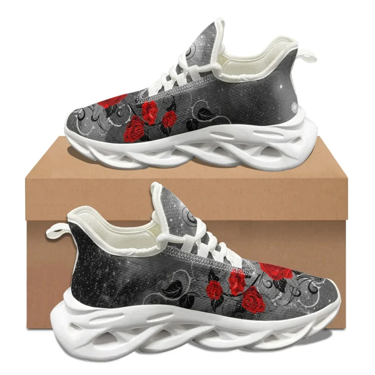 Men Shoes Red - Valentinstag-Geschenk 3D Rote Rose Design Damen-Sneakers