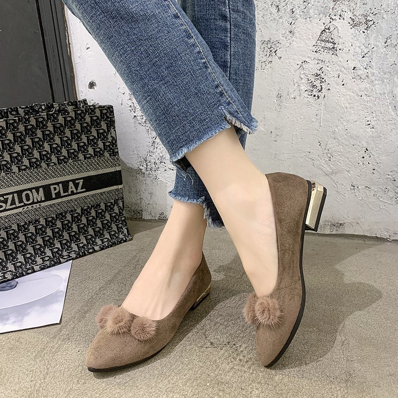 Dress Shoe Pointed - Damen Mary Jane Schuhe mit Fellbommel,