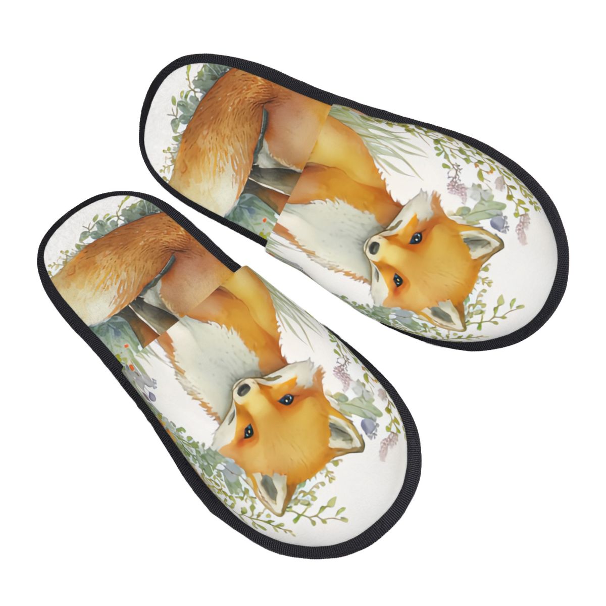 Men Shoes Illustration - Plüsch Hausschuhe Aquarell Wald Cartoon Fuchs