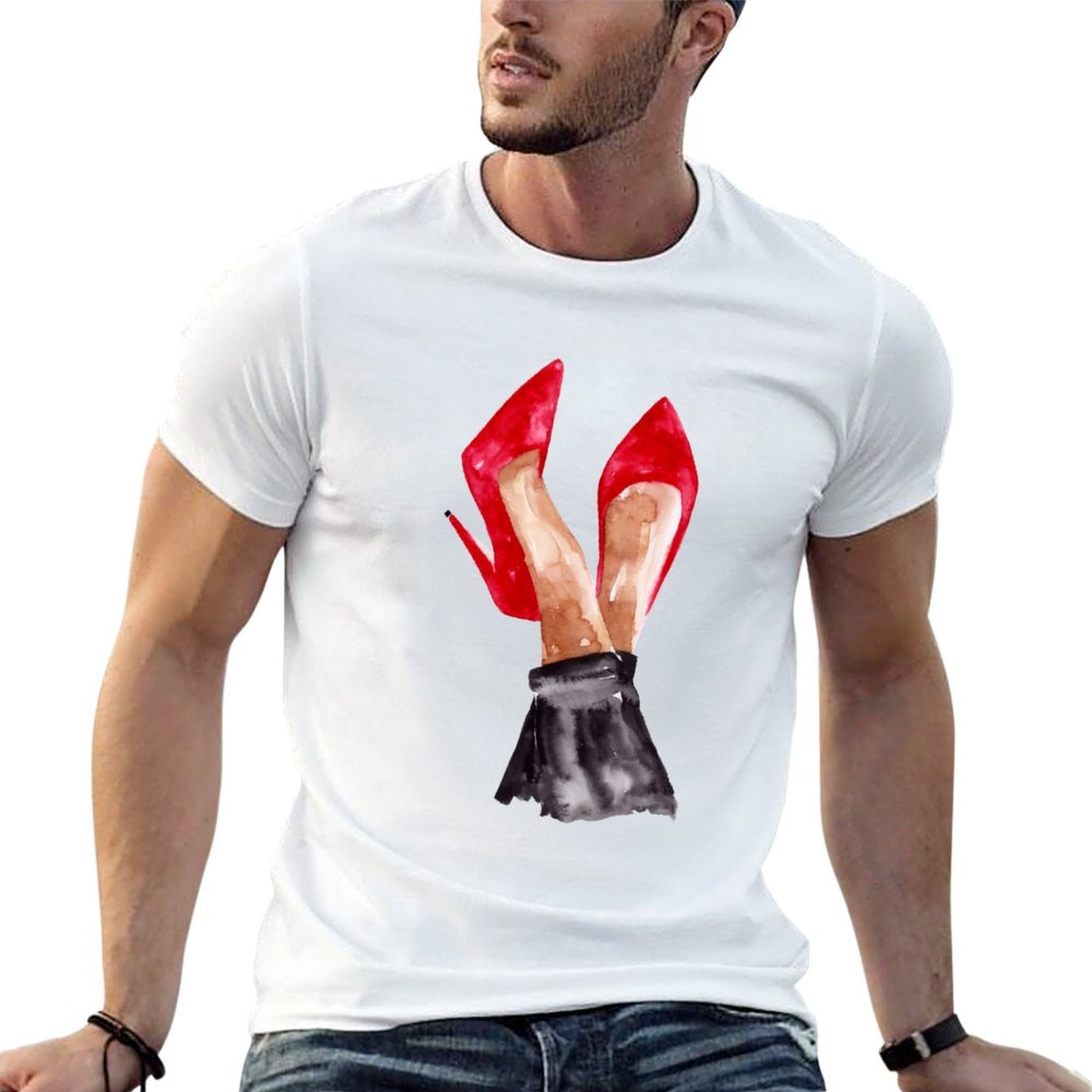 T-Shirt mit Aquarell-Illustrat – Men Shoes Illustration Bewertung und Preis